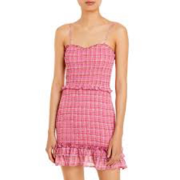 Aqua Dresses & Skirts - Aqua Gingham Smocked Pink Fit-n-Flare Spaghetti Strap Mini Dress Size x-Small
